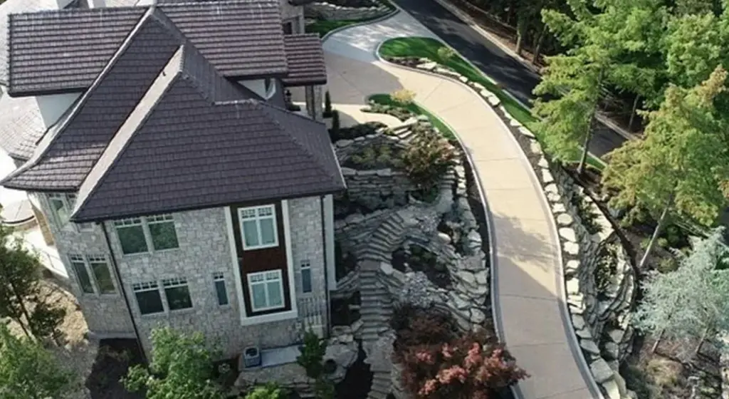 Aerial view of landscaping at an Overland park, KS home.