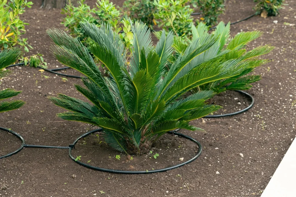 Drip irrigation around a fern.