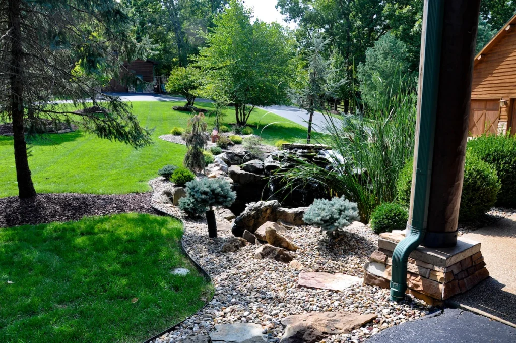 Landscaping around a driveway.