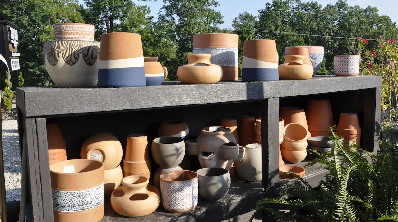 Ceramic pots in garden center