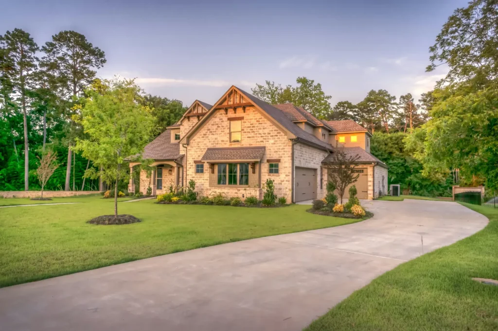 A house with beautiful landscaping.