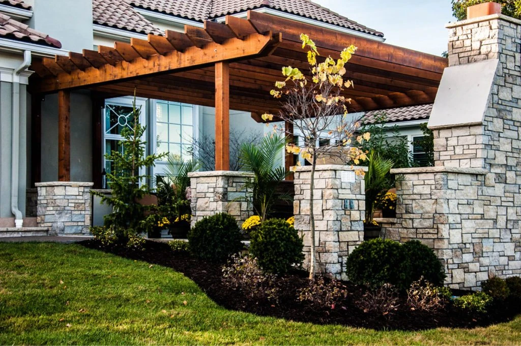 View of a landscaped back patio.
