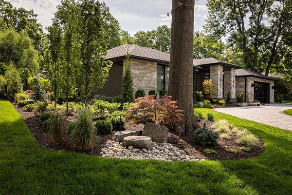 Front yard view of landscaping.