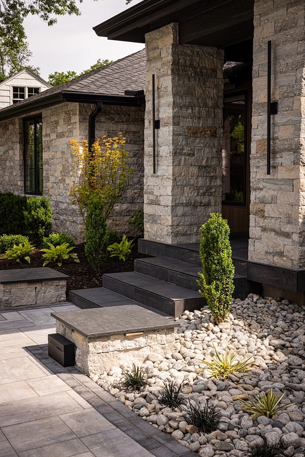 Front porch view of landscaping.