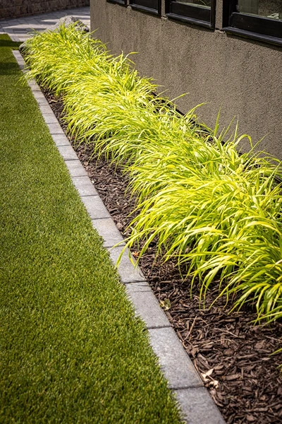 Angled view of lawn maintenance and landscaping.