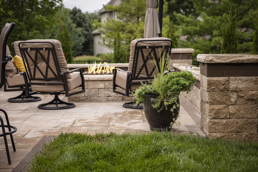 Low view of a fire pit area.
