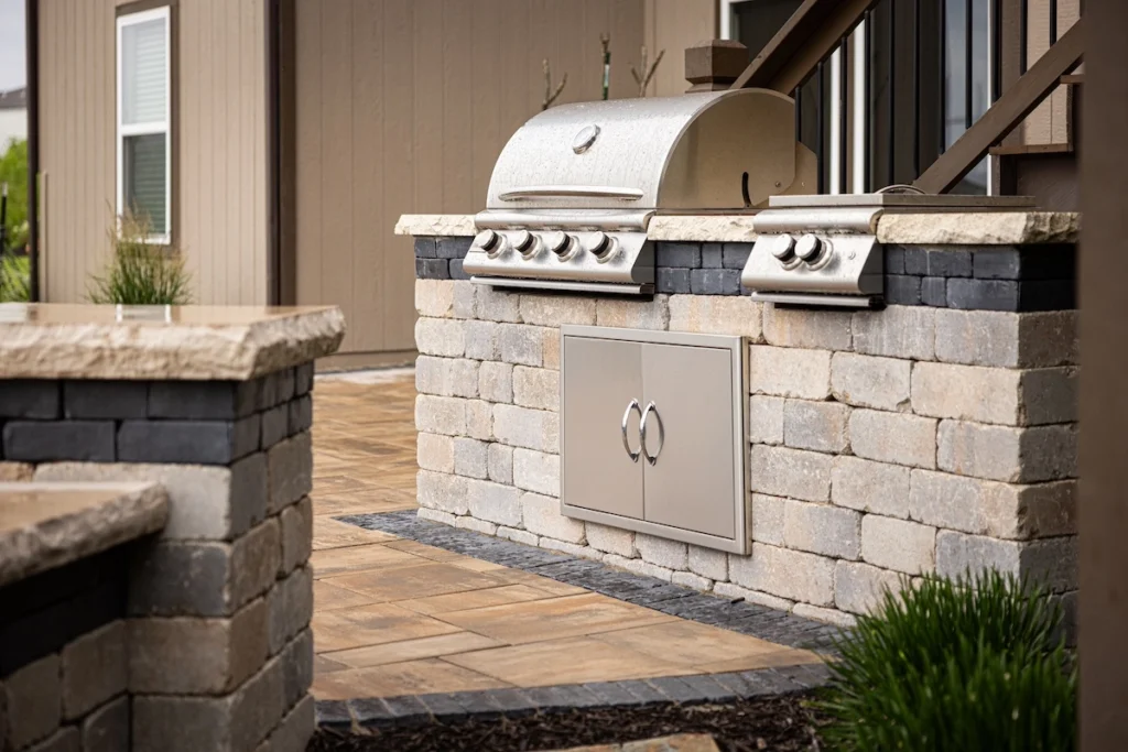 Outdoor cooking space on a patio.