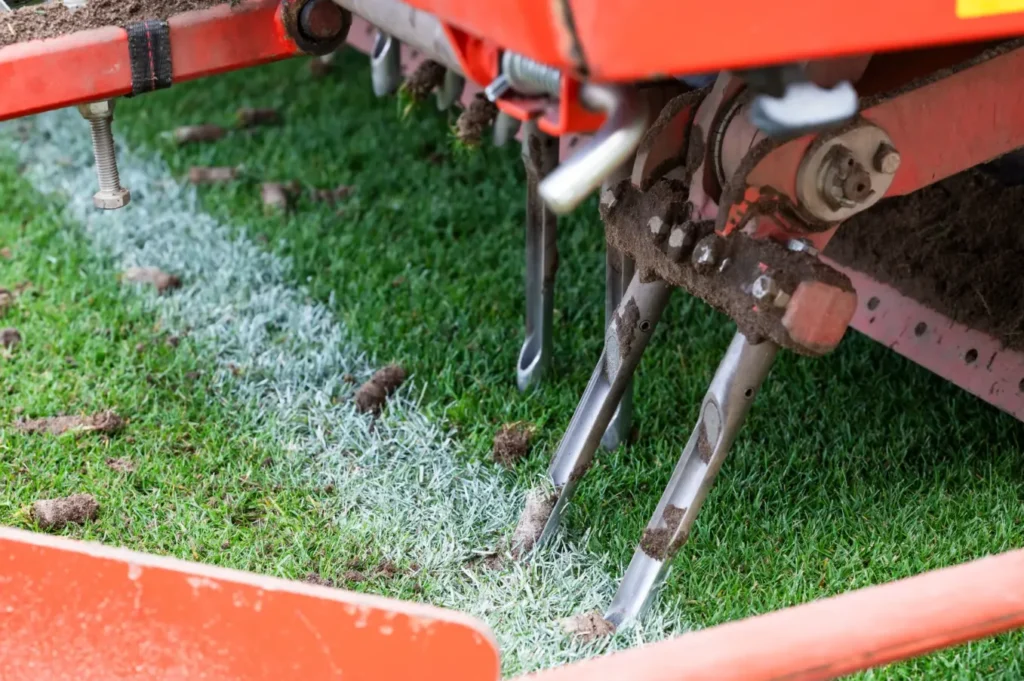 A lawn being aerated.