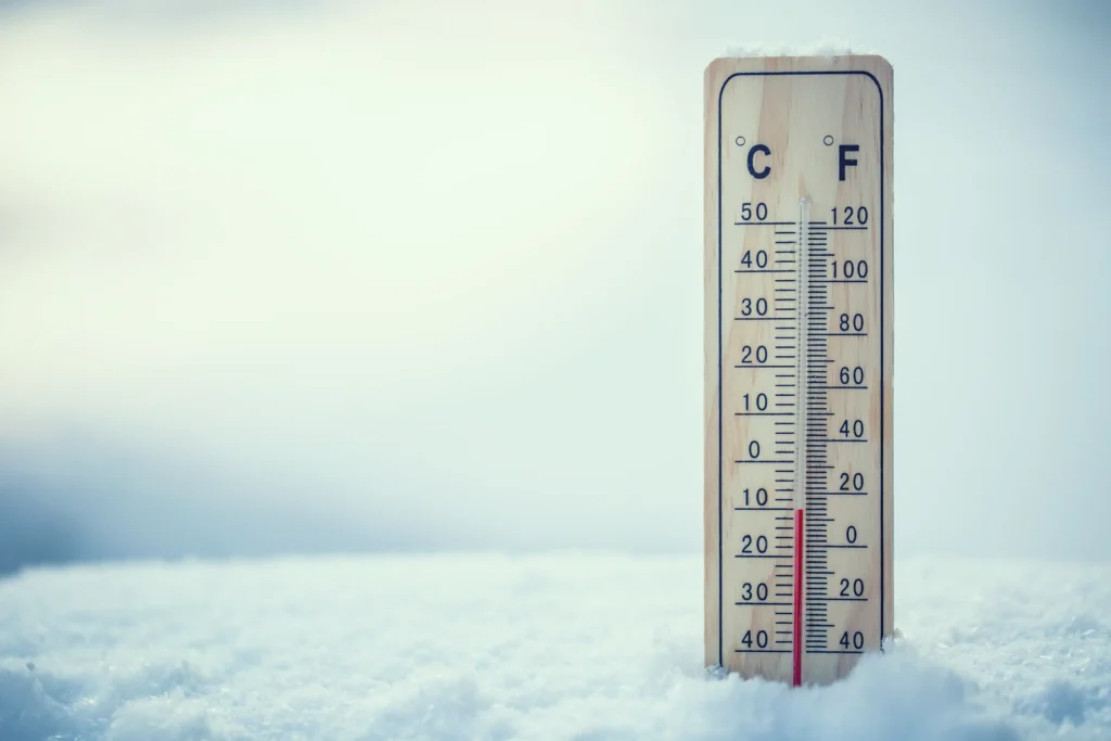 A thermometer in snow showing how cold it is.